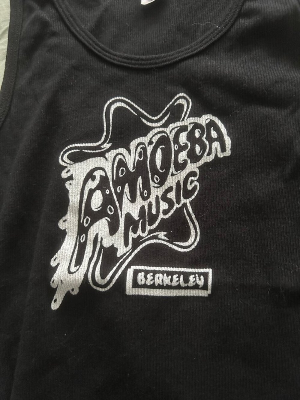 Vintage black and white ribbed Amoeba Music tank top women size XL